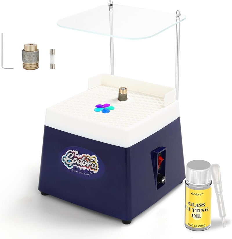 Godora Stained Glass Grinder & Glass Cutting Oil, Mini Stained Glass Kit with 5/8" & 1" Grinder Bits, Widely Used for Glass Processing Arts and Decoration - Image 1